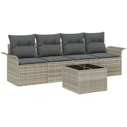 vidaXL 5-teiliges Garten Sofa Set mit Kissen Hellgrau Poly Rattan