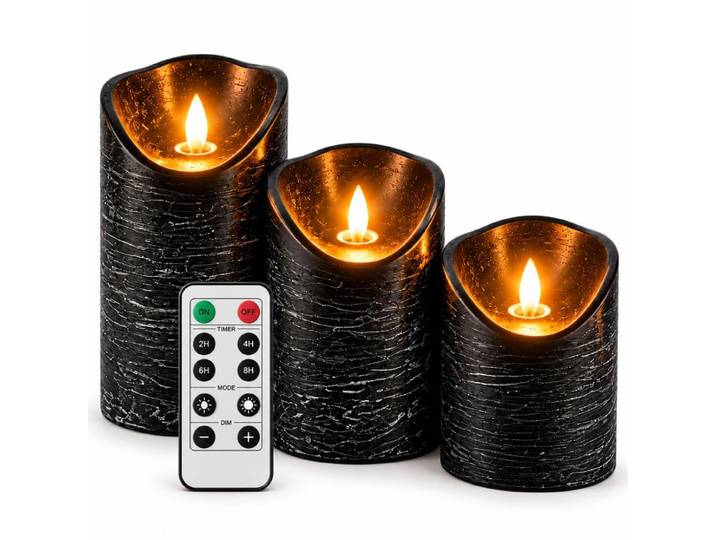 Relaxdays Bougies LED marbrées, lot de 3