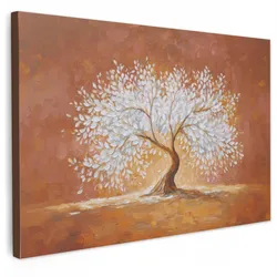 LEINWANDBILD Abstrakt - Baum - Weiß - Blätter Wohnzimmer Groß 120x80 cm