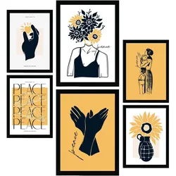 POSTER Set Mit 6 In Schwarzer Tinte Liebe Machen, Nicht Krieg Kunstdrucke Von Meer Und Ozean Für Innenarchitektur A3 & A4 Schwarzer Rahmen