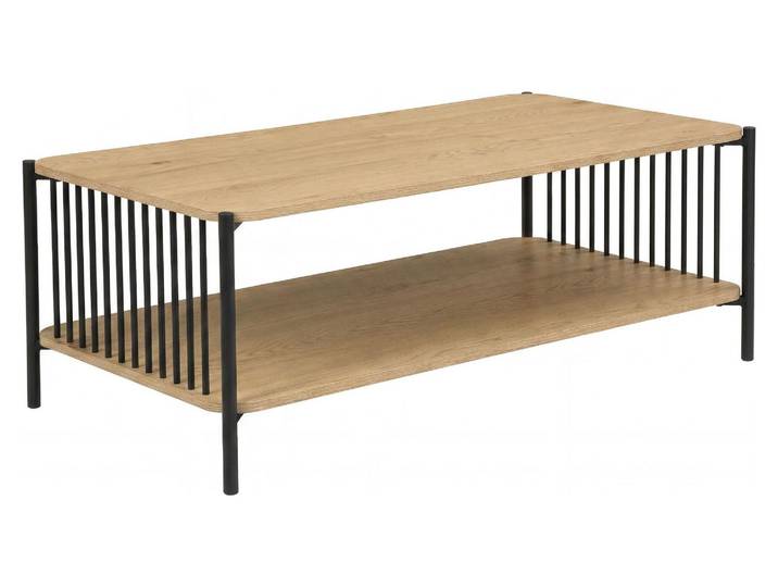 Wohnling Couchtisch Eiche-Optik 110x60 cm mit Stauraum im Industrial-Design Braun