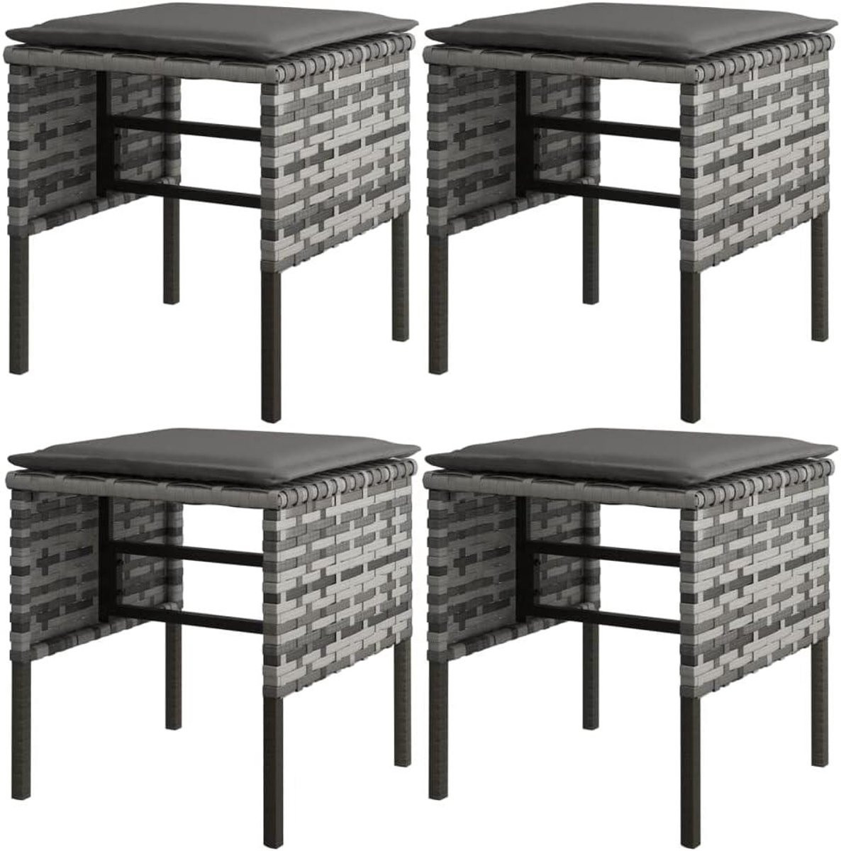 Set van 4 waterbestendige rattan tuinvoetenbanken in grijs