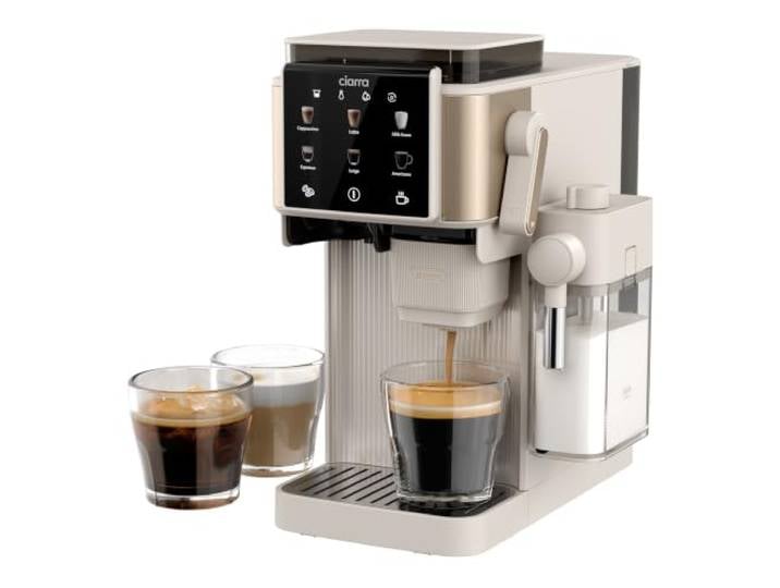 CIARRA CBSACM-D6 Kaffeemaschine mit Mahlwerk und Milchaufschäumer 15 Bar Semi-automatische Espressomaschine mit Mahlen Tampen & Brühen, für Espresso Cappuccino & Latte Macchiato, Farb-Touch-Display