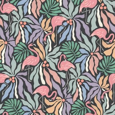 WallPops Flamingo Fun Black Peel and Stick Wallpaper