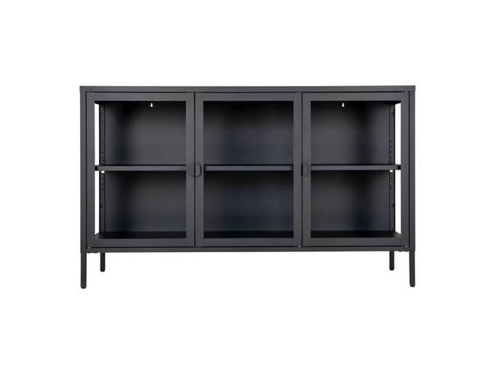 Buffet 3 portes 140x40x85 cm en verre et métal noir