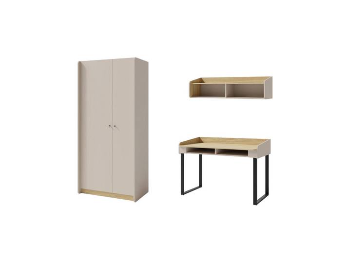 Deine Möbel 24 Jugendzimmer Albi A 3-teilig in Sandbeige / Geölte Eiche, Beige, Eichefarben, 215x195x65 cm, Babymöbel & Kindermöbel, Kinderzimmer & Jugendzimmer, komplette Jugendzimmer