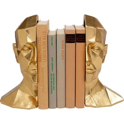 Design Buchstütze Face Gold im 2er-Set – Moderne Gesichtsskulpturen aus Polyresi...