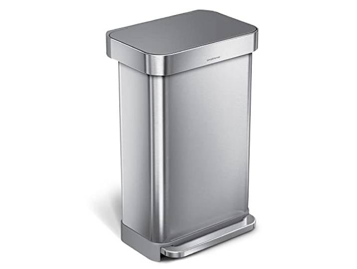 simplehuman CW2080 45 Liter, rechteckiger Treteimer mit Beutelfach, Mülleimer Küche, gebürsteter Edelstahl mit grauem Kunststoffdeckel