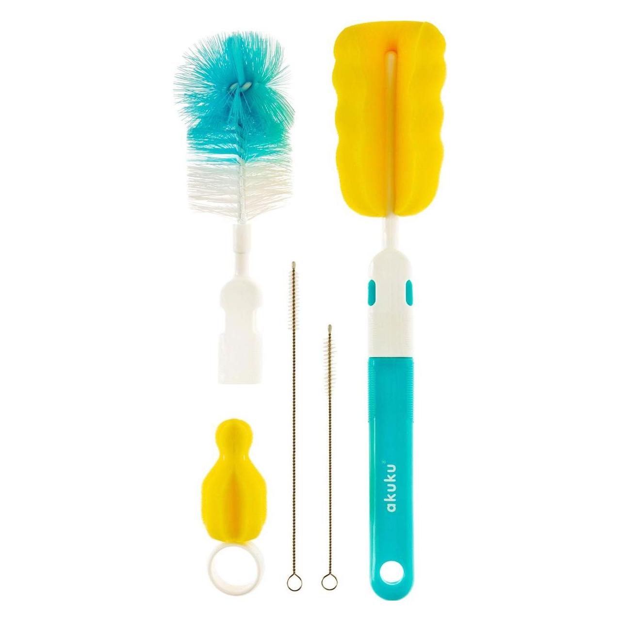 Akuku Set von Bürsten für Babyflasche Schnuller und Federkiel blau (A0410)