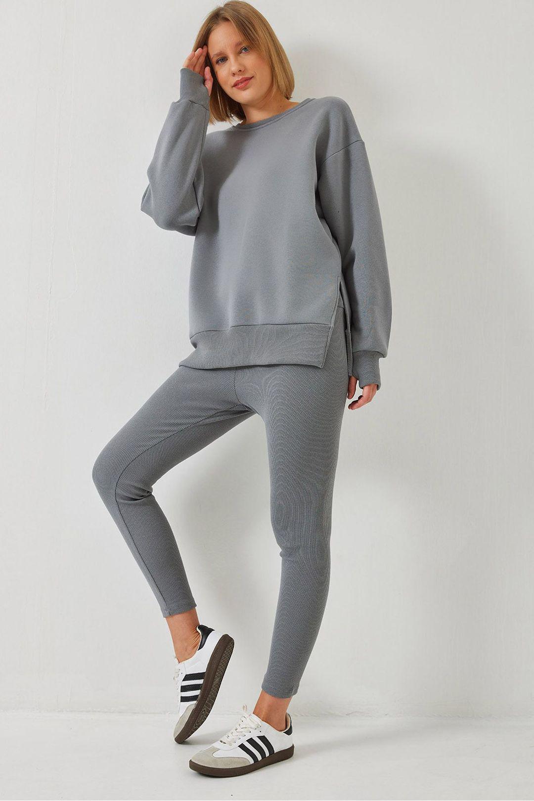 Textured Knit Capri Actieve Set met Ronde Hals