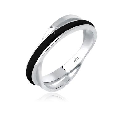 Silberring ELLI "Ring Wickelring Emaille 925 Silber" Gr. 54, schwarz, Fingerringe, Damen, 54, Silber 925 (Sterlingsilber), Silberring