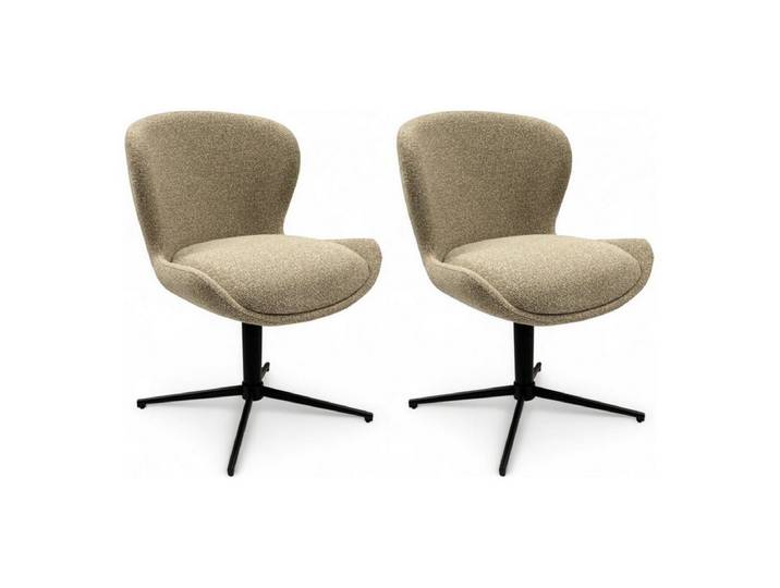 Feeling4Home Stuhl Salcin 2er-Set aus Boucle-Stoff - mit Dreh-Rückstellfunktion, Beige, Moderner Bouclé-Stuhl mit schwarzem Metallfuß
