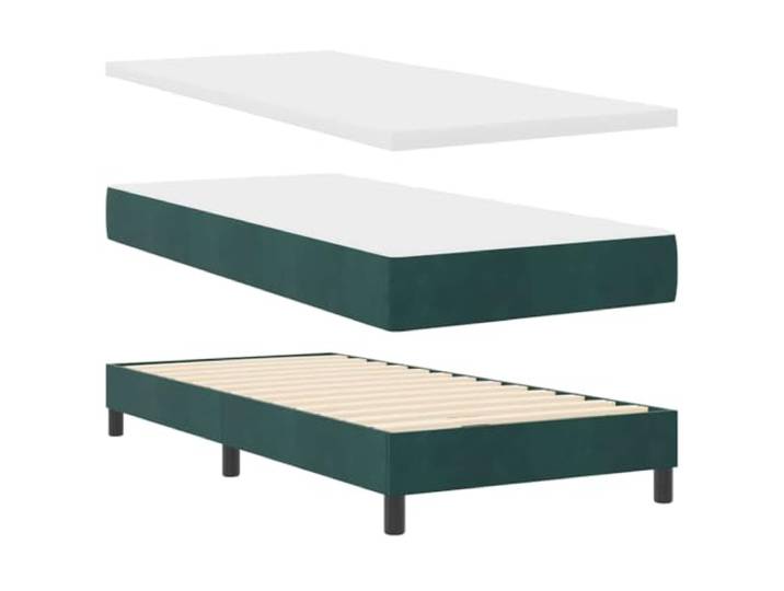 KTHLBRH Boxspringbett mit Kopfteil dunkelgrün 200x80 cm Samt Rahmen aus massivem Kiefernholz, verstellbares Kopfteil, mittelfeste Taschenfederkernmatratze, Beine im Stangenstil