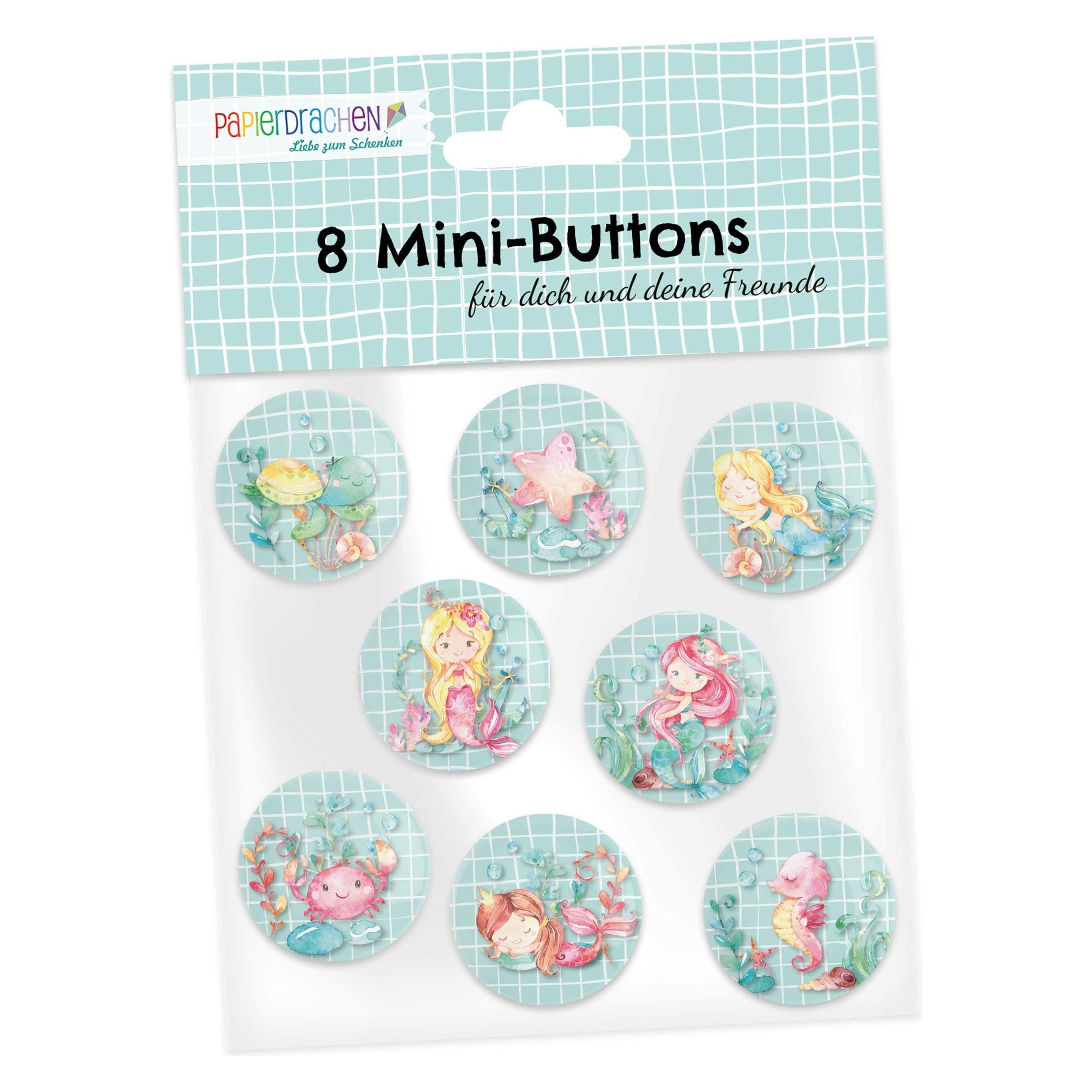 Papierdrachen 8 Mini Buttons - Meerjungfrau (004-003-001)