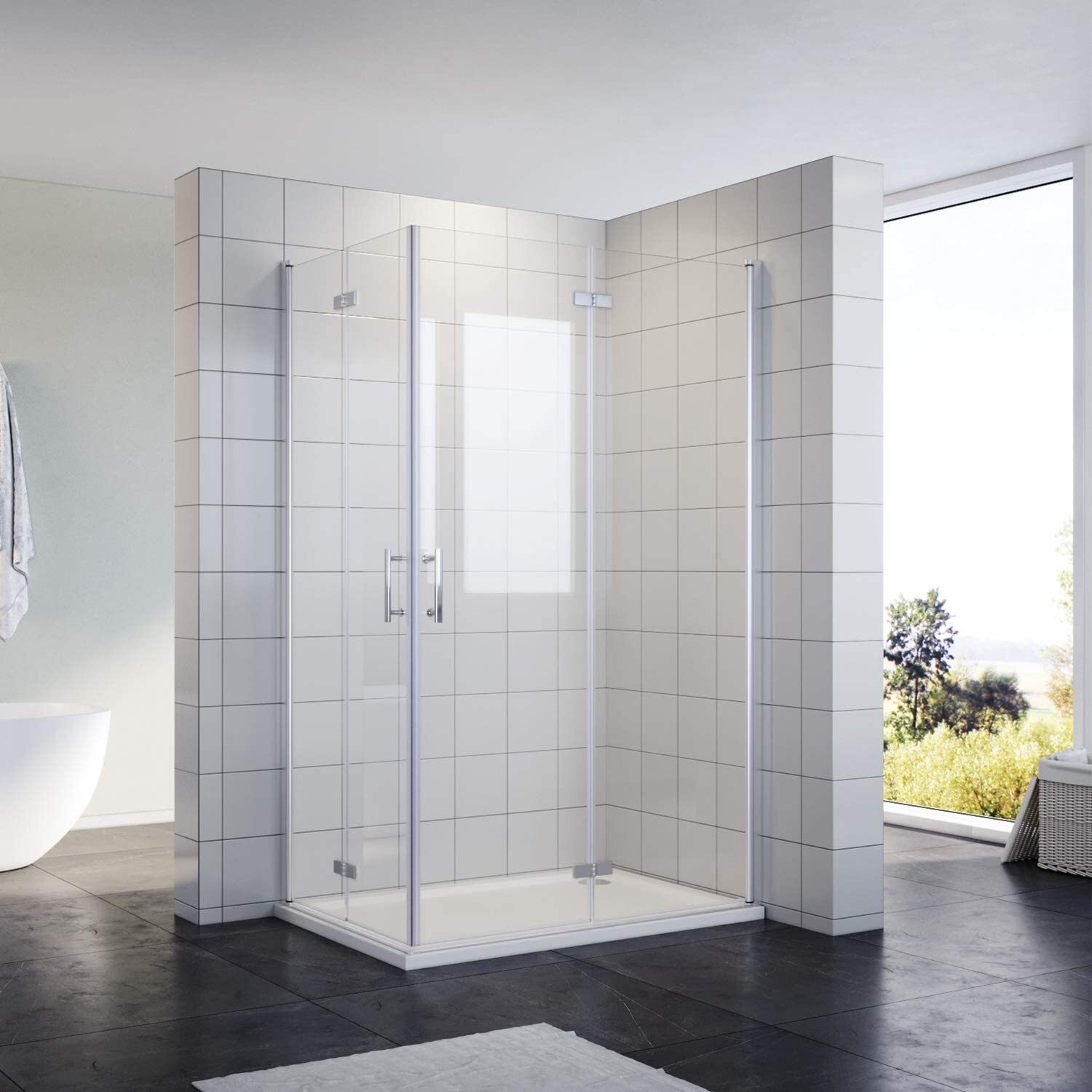 Duschabtrennung 120x90cm Höhe: 195cm Nano Glas Dusche Duschkabine Eckeinstieg Scharniertür Bad Eckdusche Pendeltür Falttür Drehfalttür