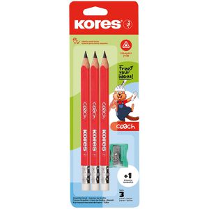 Kores Schreibset COACH, BB92533, 3-teilig, Bleistift HB mit Radiergummi und Spitzer