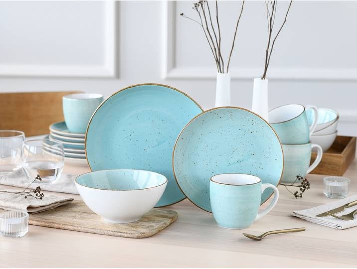 Kombiservice VINTAGE NATURE 16-tlg. Blau/Weiß/Aqua