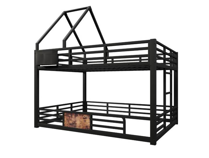 Komhtom Etagenbett 140x200 cm mit LED-Beleuchtung, Hausbett-Design- Schwarz, Metall, Mode, 140x200 cm, Babymöbel & Kindermöbel, Kinderzimmer & Jugendzimmer, Stockbetten