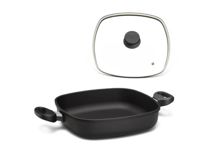 Hoffmann STONIQ Schmorpfanne 28x28 cm Induktion, Antihaft, PFAS-frei, mit Deckel, eckig, Aluguss, hoher Rand, mit 2 Griffen, alle Herdarten, backofenfest, spülmaschinenfest Pfanne, Bratpfanne, Bräter