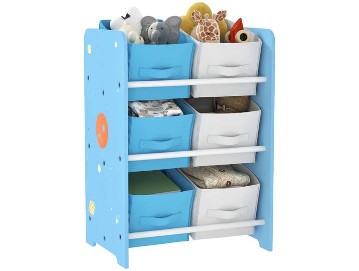 Aiyaplay Bibliothèque pour enfants + Étagère à jouets pour enfants de 3 ans avec 6 boîtes en tissu non tissé 43 x 30 x 60 cm