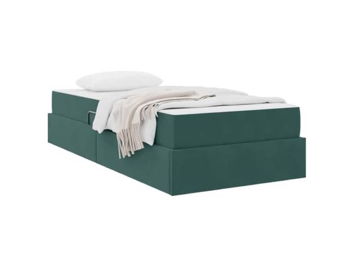 KTHLBRH Boxspringbett mit Matratze, Dunkelgrün, 100 x 200 cm Luxuriöser Samt, Metallgestell, hydraulisches Heben, Schaumstoff und Taschenfedern