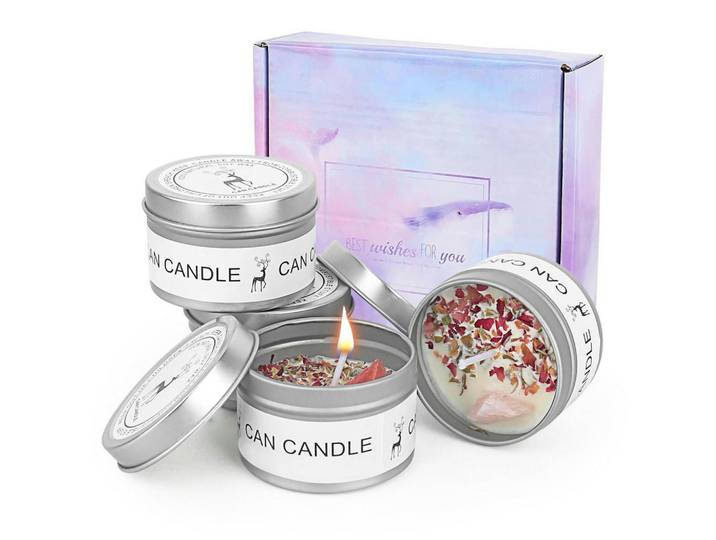 Duftkerzen 4-teiliges Set Sojawachs Aromatherapie für Entspannung, Mehrfarbig, Paraffin, 4 cm, Dekoration, Kerzen & Kerzenhalter, Duftkerzen
