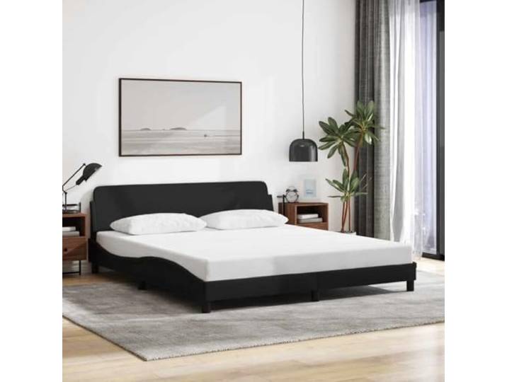 Strapazierfähiger Stoff Schlafzimmer Bettgestell Dover Schwarz 180 x 200 cm Bettgestell Dover Schwarz 180x200 Stoff Bett mit Kopfteil Holz Metall stabil Polsterbett modern