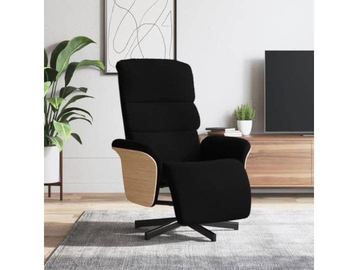 IBUQDDV Relaxsessel mit Fußteil Stoff Schwarz 360 Grad Drehbar Manuelle Manuelle Liegefunktion, 360 Grad drehbar, dicke Polsterung, Sperrholz und Metallrahmen, atmungsaktiver Stoffbezug