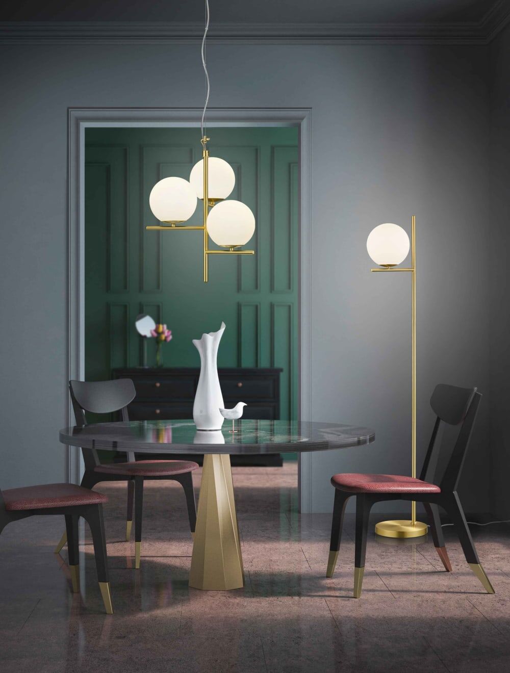 Trio Lighting Lampadaire 1xe14 laiton mat et blanc Jaune 25x150x31cm