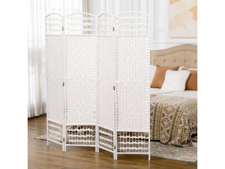 HOMCOM Paravent 4 Panneaux Bois Blanc 160x170cm