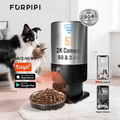 Inspire Curations SmartSight 5L Automatic Cat Feeder With HD Camera & App Control sus 2k Camera 5g tuya App battery Food Alert