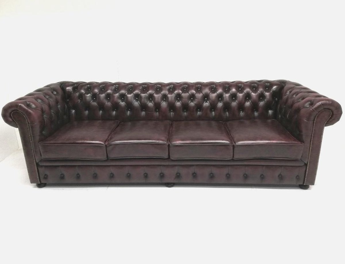 Chesterfield bank SPRINGFIELD 4 zits met 4 kussens Leder Burgundy Bordo Rood