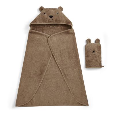 Handtuch Set CHRISTY "Christy Baby Bär", braun, 2 Stk., Walkfrottier, Walkfrottier, Obermaterial: 100% Baumwolle, Handtuch-Sets, 1 Kapuzen-Badetuch (95x90 cm) und 1 Waschhandschuh (23x15 cm)