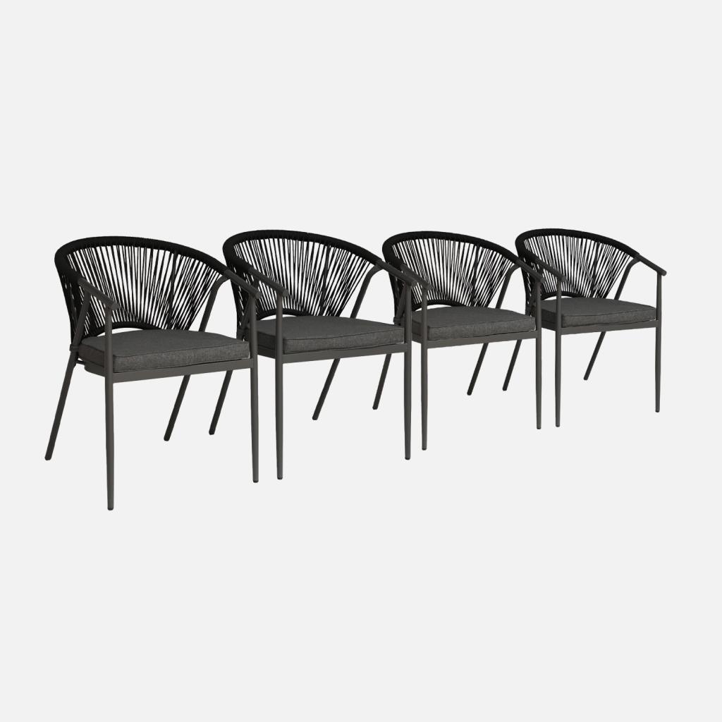 sweeek - 4er-Set stapelbare Gartensessel aus Stahl mit Seilbespannung - Anthrazit