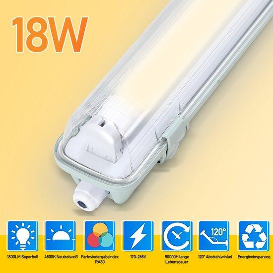 Waterdichte IP65 LED-stripverlichting voor T8 LED-buizen, 120 cm, 18W, koelwit