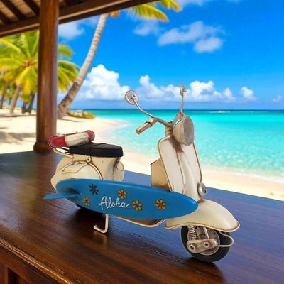 Zaer Ltd Vintage Style Beach Moped with Surfboard Accent