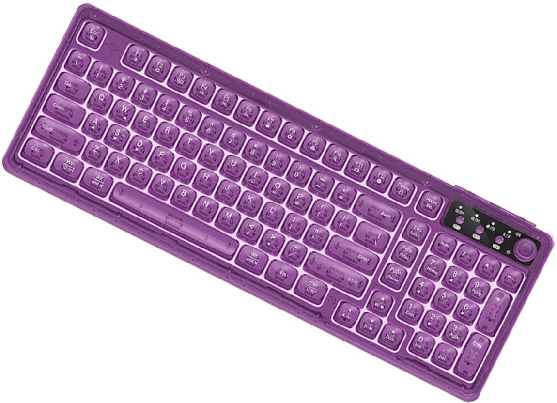 INF Dreimodus-Tastatur — 99-Tasten RGB-Hintergrundbeleuchtung, Type-C-Kabel, Bluetooth & 2.4G kabellos mit Violett