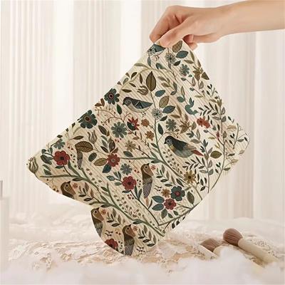 Inspired Finds Corduroy Cosmetic Makeup Bag With Branch Bird Pattern Corduroy Cosmetic Makeup Bag With Branch Bird Pattern