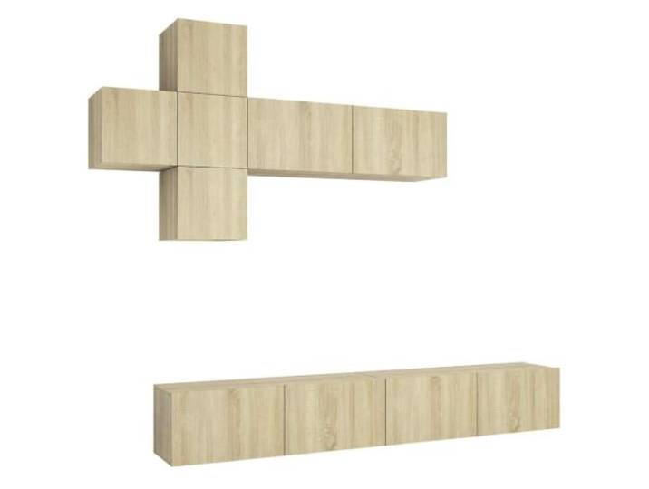 KGFHERENB 7-tlg. TV-Schrank-Set Sonoma-Eiche Wandmontage Lowboard Schafft Bodenfreiheit im Gästezimmer durch flexible Wandbefestigung und bietet strukturierten Platz für Medien.