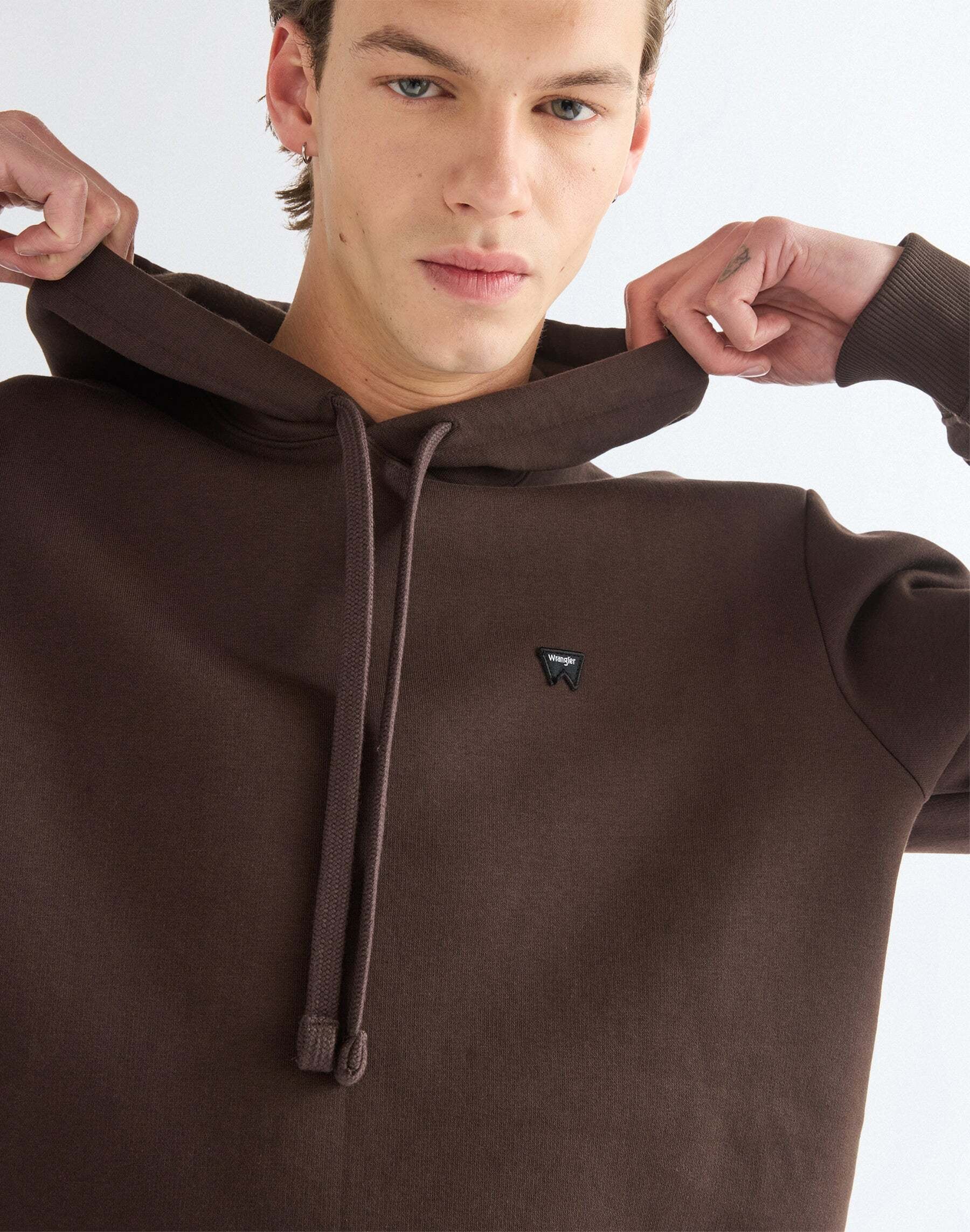 Kapuzenpullover WRANGLER "WRANGLER Kapuzenpullover Sign Off", Herren, Gr. S, braun, Pullover Kapuzenpullover braun S