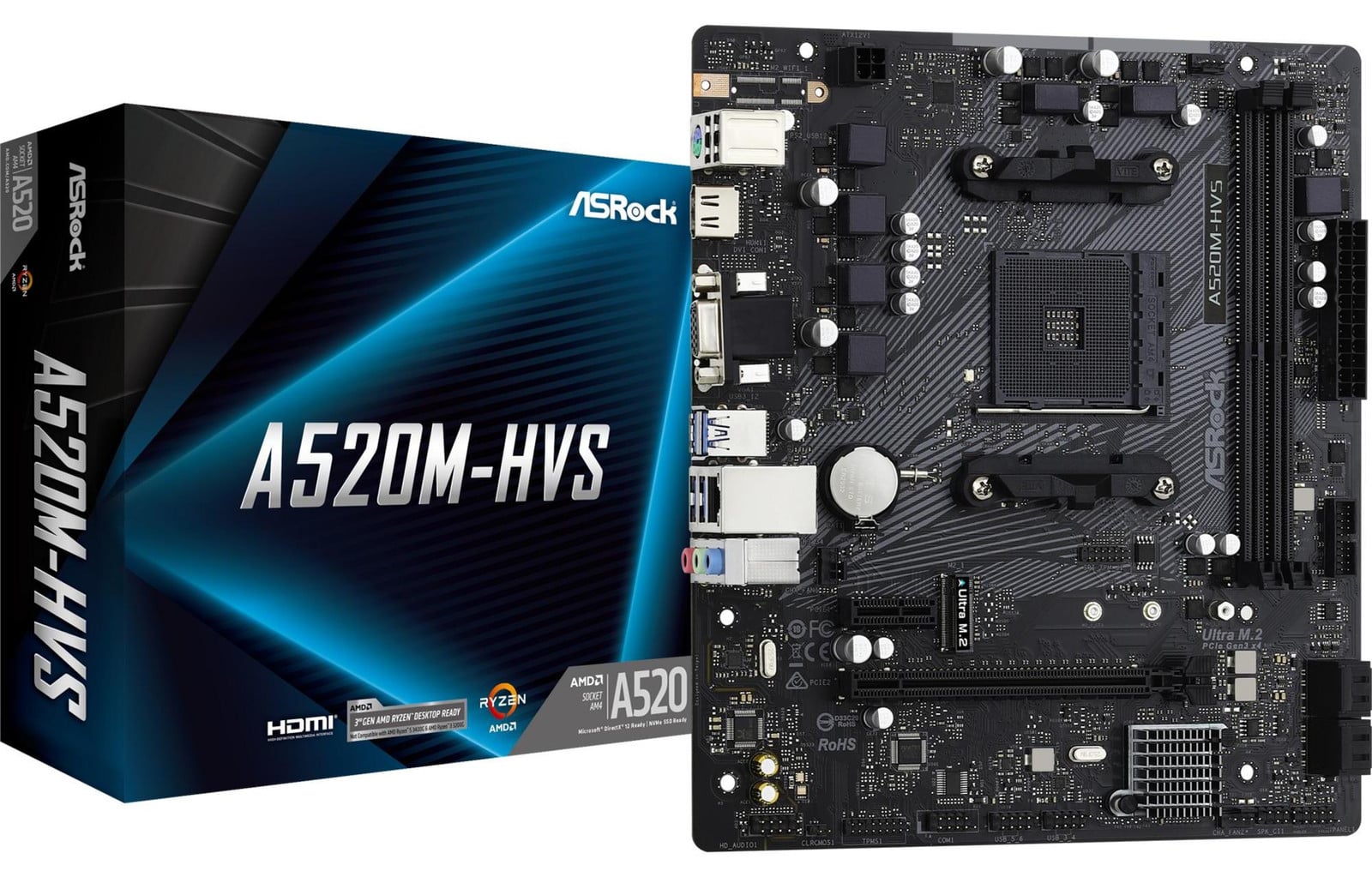 Asrock A520M-HVS AMD A520 Socket AM4 micro ATX moederbord