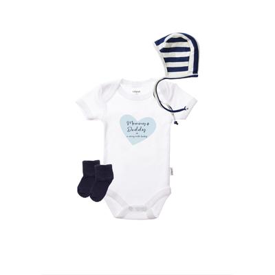 Erstausstattungspaket LILIPUT "Mommy+Daddy", Mädchen, Gr. 44, bunt (weiß, dunkelblau), 100% Baumwolle, KOB Set-Artikel Erstausstattungspaket, in niedlichem Design