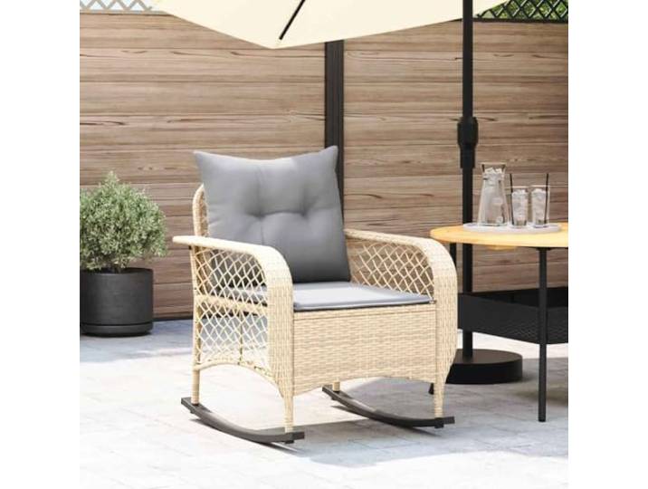 TUERYAFEK Garten-Schaukelstuhl mit Kissen Beige Poly Rattan PE Rattan Outdoor Sessel, Pulverbeschichteter Stahlrahmen, Abnehmbarer Waschbarer Bezug, Stabil