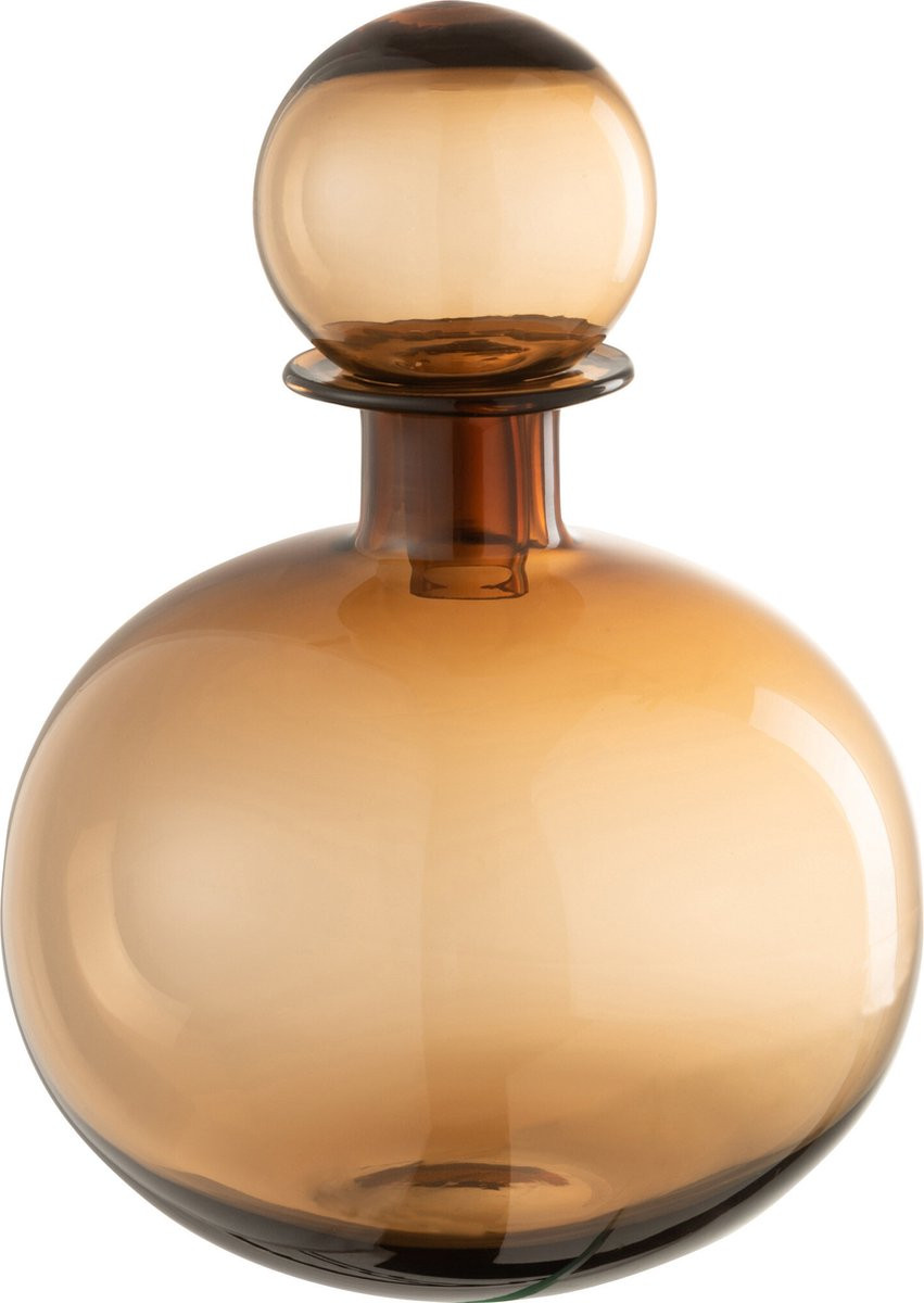 J-Line Decoratieve Fles met Stop - Bruin Glas - Rond