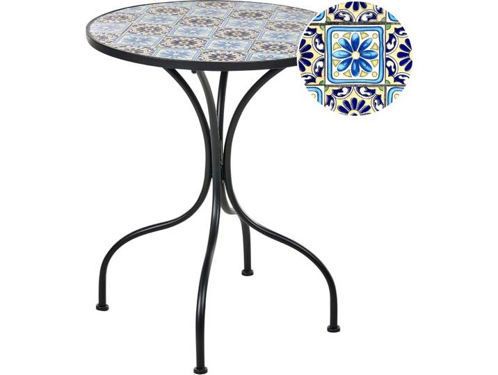 BELIANI Bistrotisch für den Garten Schwarzes Metall Eisengestell ø 60 cm Mosaikmuster Tischplatte Vintage-Stil Outdoor