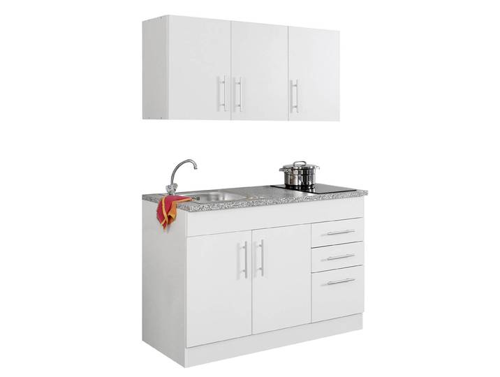 Single-Küchenzeile 120cm Weiß/Weiß Glaskeramik