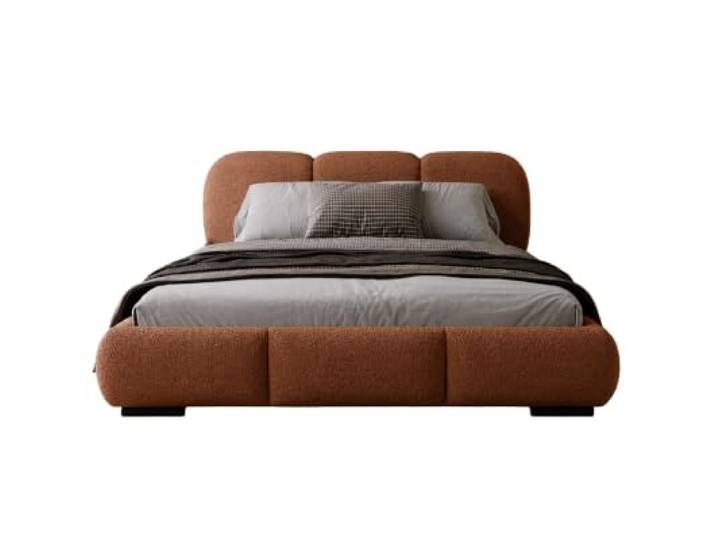 Chilly. Möbel Design Bett Savona - Polsterbett 180x200 mit Bettkasten, Lattenrost und Kopfteil – Eleganter Bouclé-Stoffbezug Ziegelrot