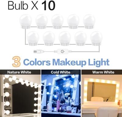 Perfect Picks Market Hollywood Style LED Vanity Lights USB Dimmable Makeup Mirror Lighting Kit 3 Colors Led 20
