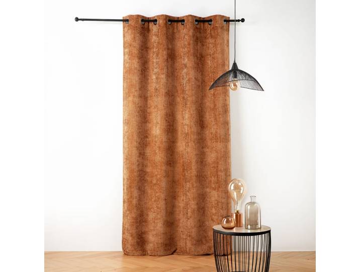 Rideau thermique et phonique velours chenille polyester orange 135x260