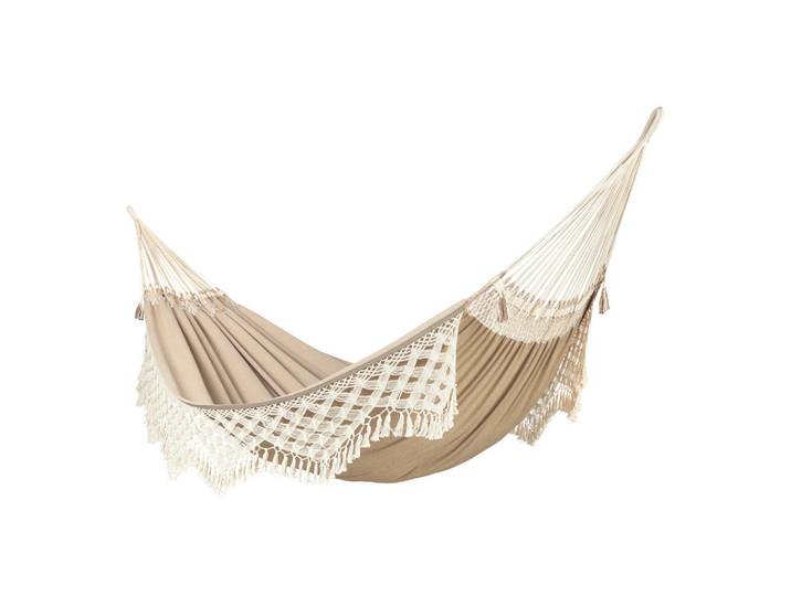 La Siesta Hängematte Kingsize Organic Cotton, Beige, Boho, 180x400 cm, Gartenmöbel, Gartenschaukeln, Hängematten